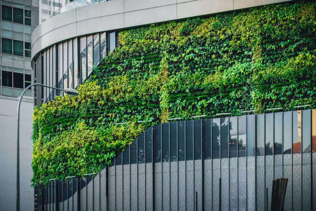 Building facade covered in a green living wall