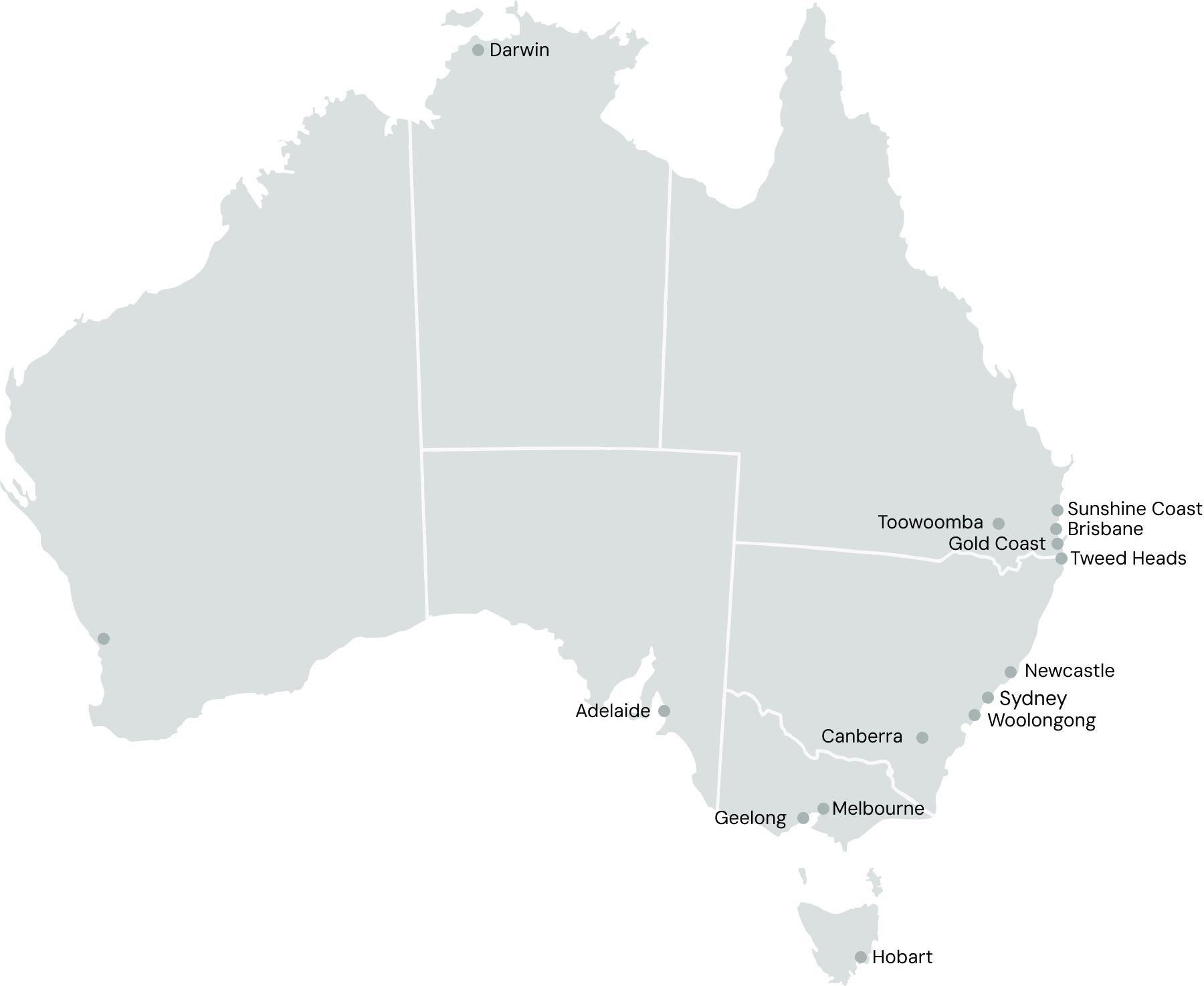 Map of Australia showing the cities where Workable operates