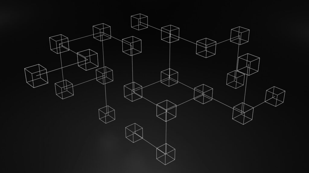 Network of connected wireframe cubes