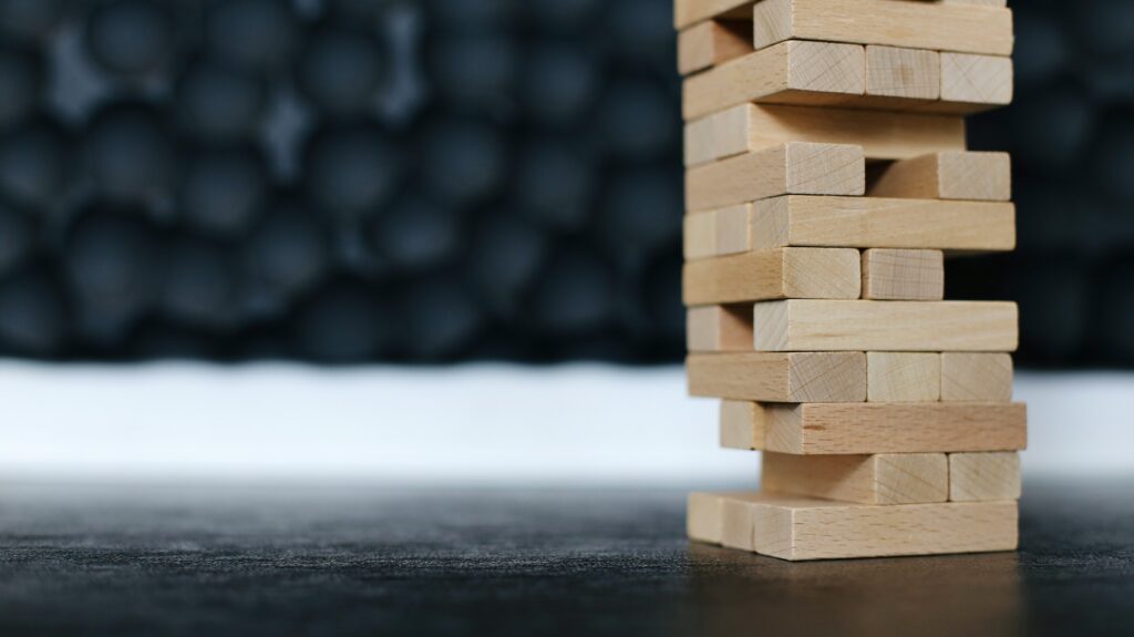 Wooden block tower with pieces removed