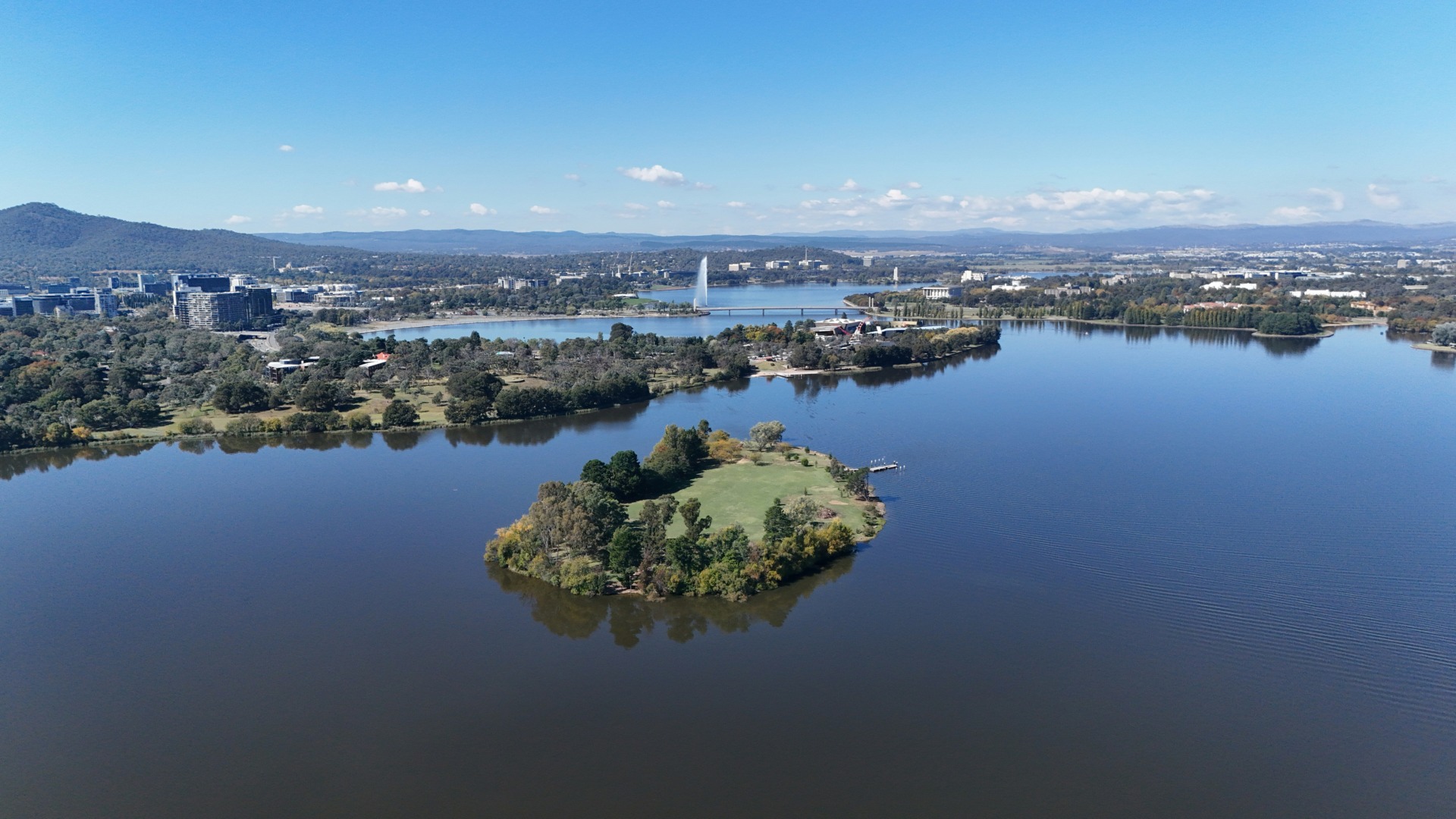 Aerial view of Lake Burley Griffin in Canberra